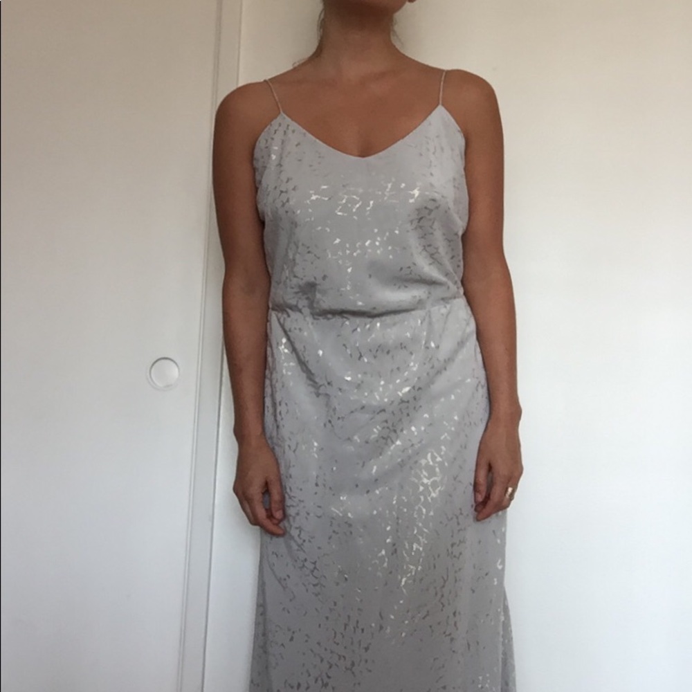 Grey Silk gold print maxi dress